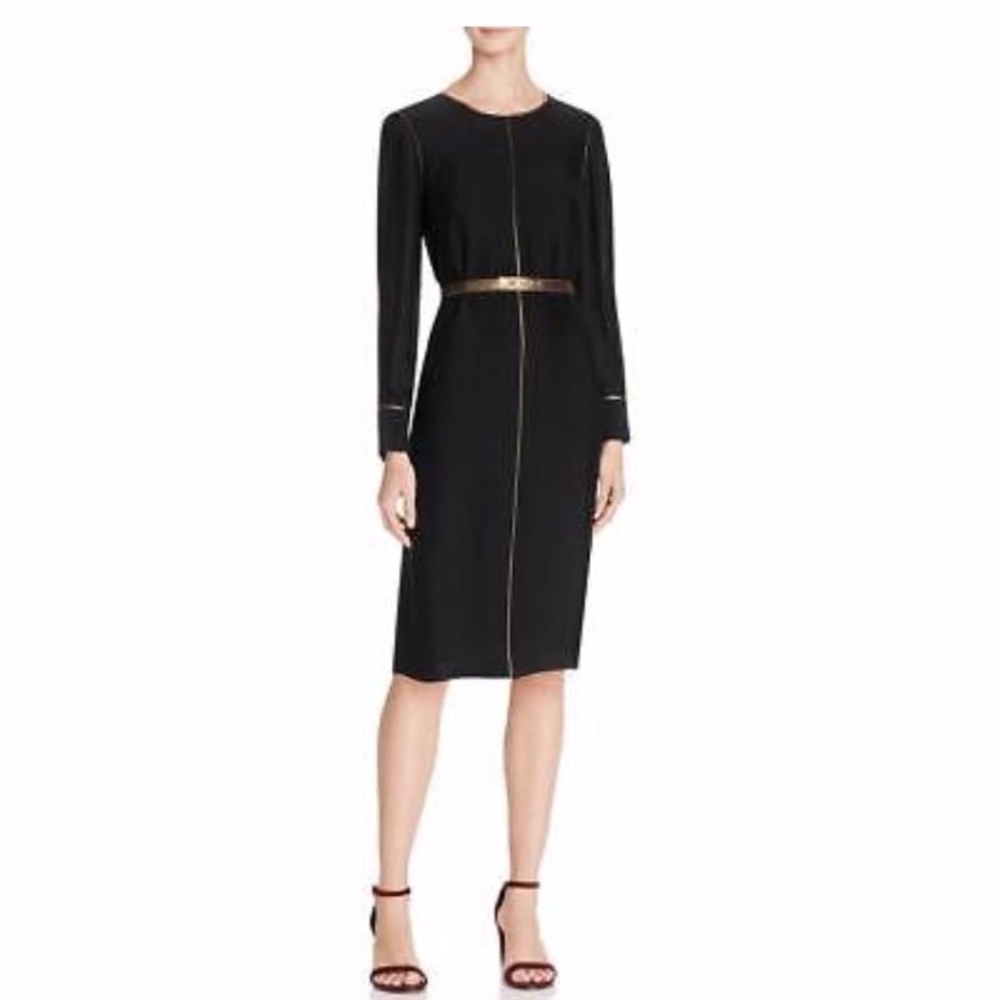 black dress with gold belt